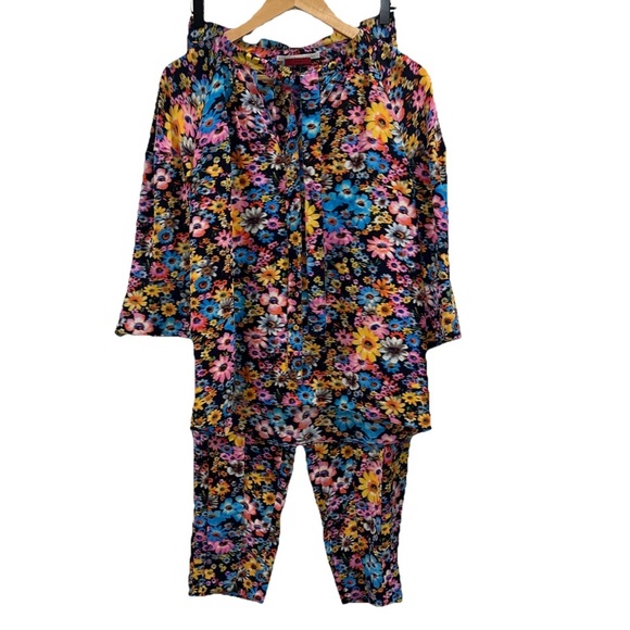 STELLA MCCARTNEY Sophie Silk Set Dark Floral Top Pant IT 40 US 4 Matching Outfit - Picture 5 of 16